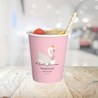 Vasos De Papel Fiesta de Baby Shower de la Princesita Cisne Rosa