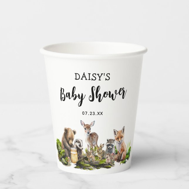 Vasos De Papel Fiesta de Baby Shower Rustic Woodland Animals (Anverso)
