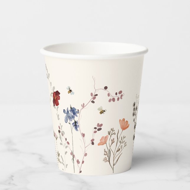 Vasos De Papel Fiesta de Bebé Boho Wildflower Bees (Anverso)