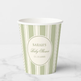 Vasos De Papel Fiesta de Bebé Clásica de Color Verde Sage Neutro