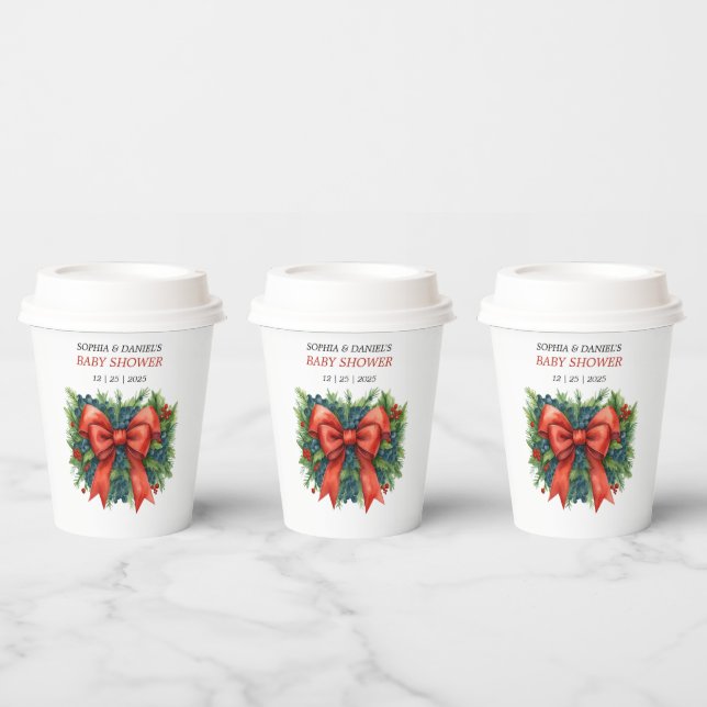 Vasos De Papel Fiesta de Bebé con Lazo Rojo Brunch de Navidad (Multi)
