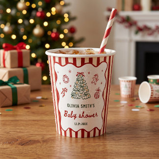 Vasos De Papel Fiesta de Bebé de Navidad con Raya Roja