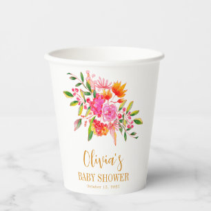 Vasos De Papel Fiesta de Bebé Floral Naranja Rosa Moderna Persona