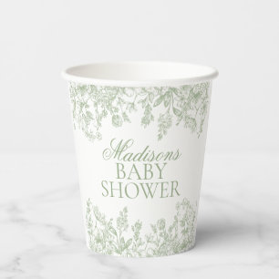 Vasos De Papel Fiesta de bebé floral vintage en sage chinoiserie