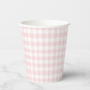 Vasos De Papel Fiesta de bebé preppy con lazo rosa y cuadros ging