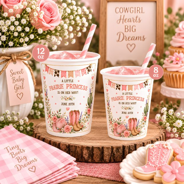 Vasos De Papel Fiesta de Bebé Princesa de la Pradera Occidental (Prairie Princess Western Baby Shower Paper Cups)