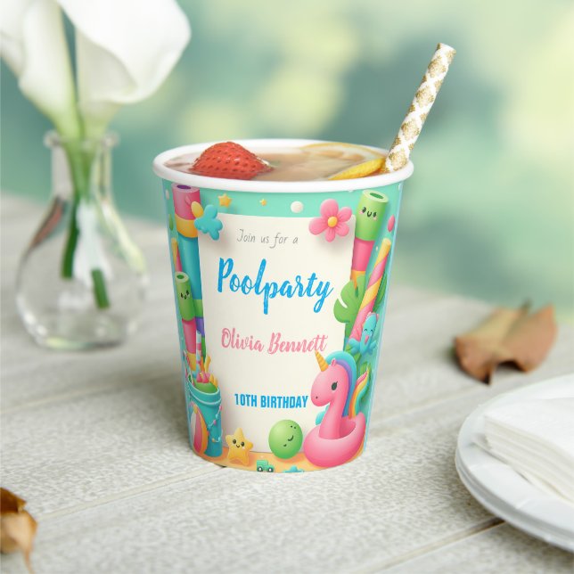 Vasos De Papel Fiesta de billar editable Natación de verano de cu (in situ)
