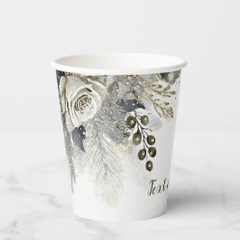 Vasos De Papel Fiesta de Boda Aquarela Rosas Blancas Doradas Plat