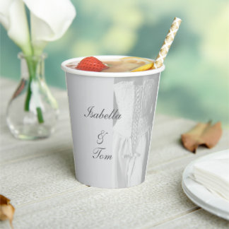 Vasos De Papel Fiesta de Boda con Letra de Novia en Encaje Elegan