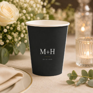 Vasos De Papel Fiesta de Boda Personalizada de Negro y Dorado