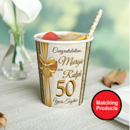 Vasos De Papel Fiesta de Bodas Personalizada Aniversario de Oro 5