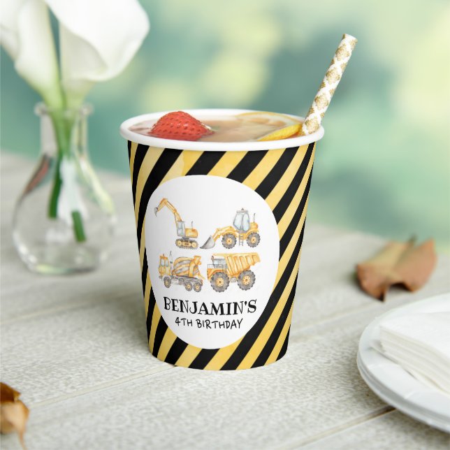 Vasos De Papel Fiesta de Camión de Cumpleaños de Construcción (in situ)