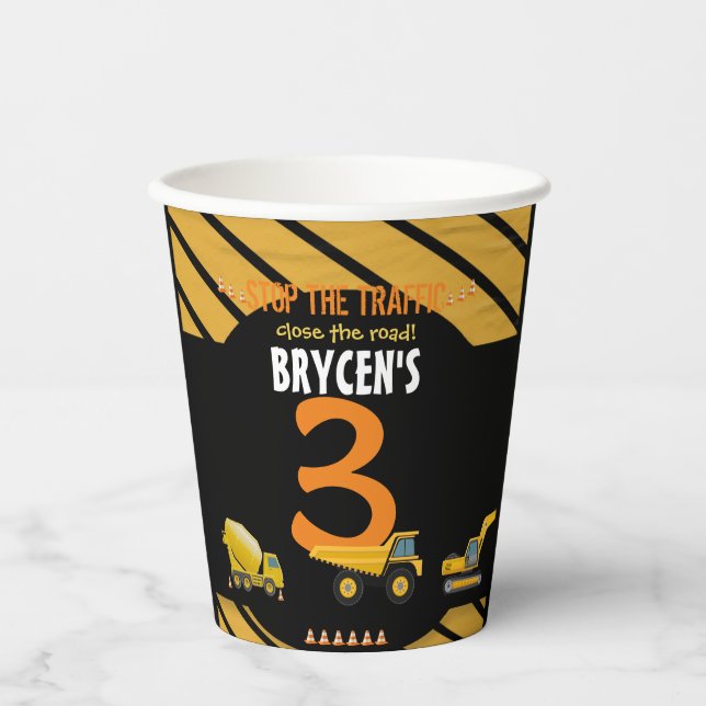 Vasos De Papel Fiesta de Camión de Cumpleaños de Construcción (Anverso)