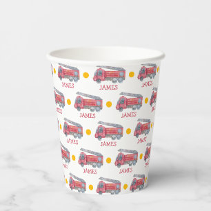 Vasos De Papel Fiesta de camionetas con nombre personal rojo