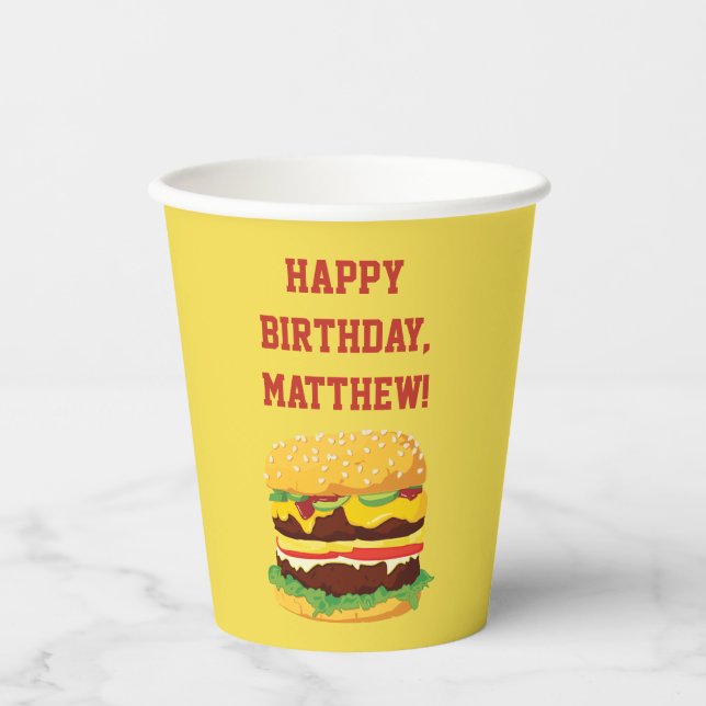 Vasos De Papel Fiesta de Cheeseburger personalizado (Anverso)