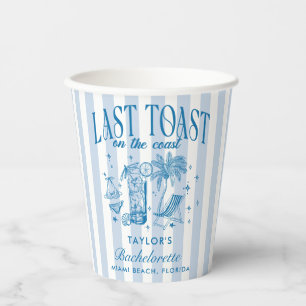 Vasos De Papel Fiesta de Cóctel Moderna de Soltera Costera Azul