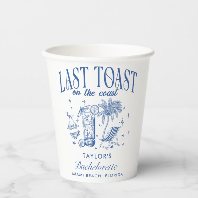 Vasos De Papel Fiesta de Cóctel Moderna de Soltera Costera Azul (Anverso)