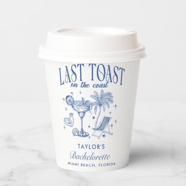 Vasos De Papel Fiesta de cóctel moderna de soltera costera azul (Anverso)