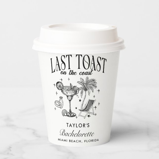 Vasos De Papel Fiesta de cóctel moderna de soltera costera negra (Anverso)