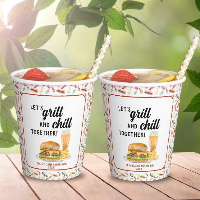 Vasos De Papel Fiesta de comida, bebidas y postres BBQ con acuare (Subido por el creador)