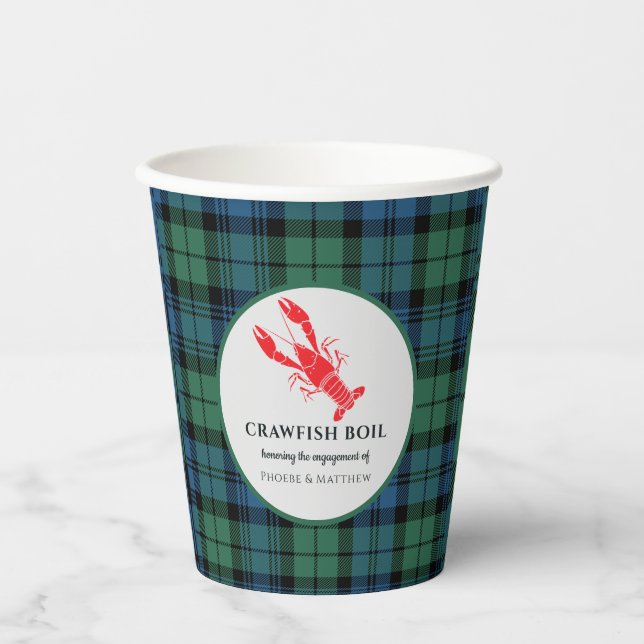 Vasos De Papel Fiesta de compromiso Plaid Tartan Crawfish Boil (Anverso)