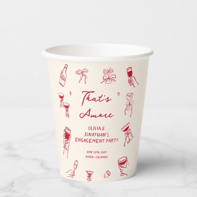 Vasos De Papel Fiesta de compromiso Rojo Eso es Amor (Anverso)