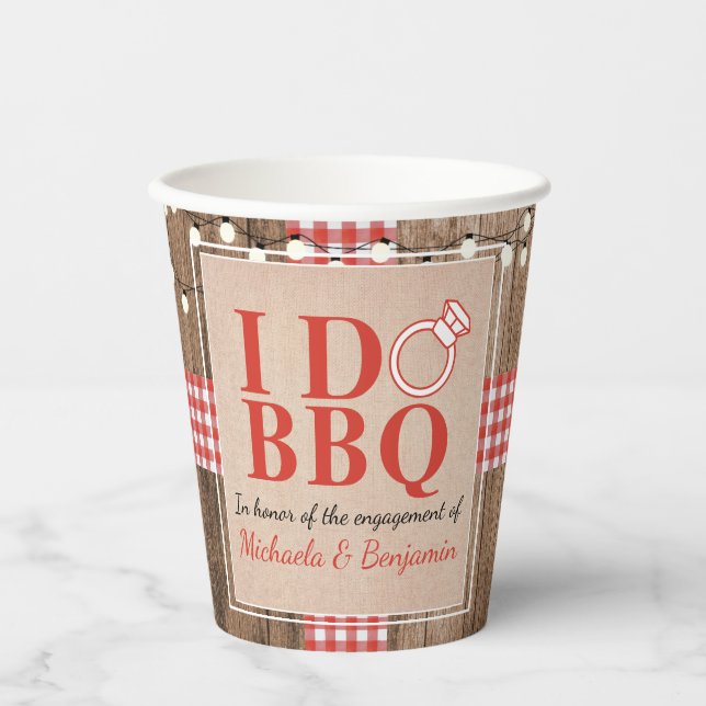 Vasos De Papel Fiesta de compromiso Rustic I Do BBQ para parejas (Anverso)