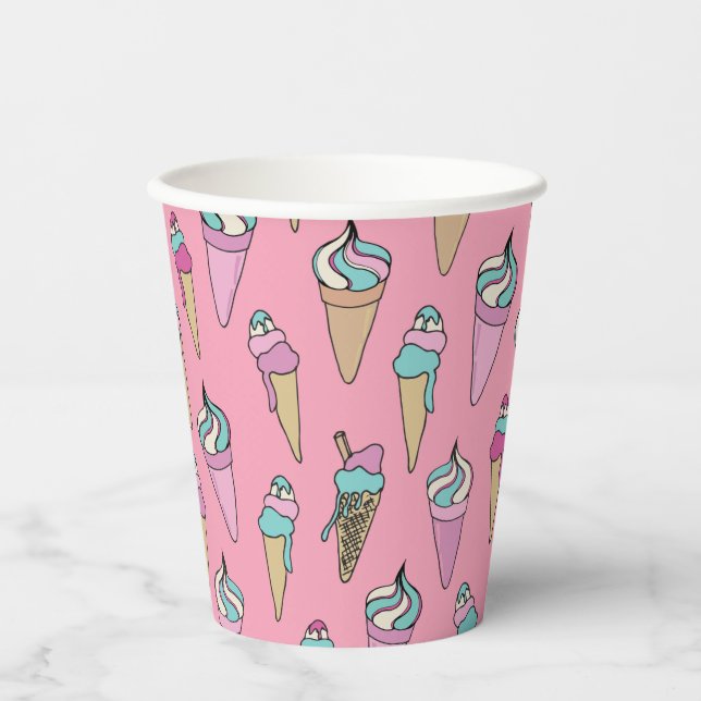 Vasos De Papel Fiesta De Cono De Helado Rosa Cute (Anverso)