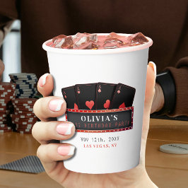 Vasos De Papel Fiesta de cumpleaños 21 de Ases de Póquer Rojo y N