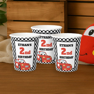 Vasos De Papel Fiesta de cumpleaños 2 de Coche de Carreras Rojo