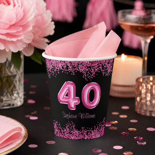 Vasos De Papel Fiesta de cumpleaños 40 Chic rosa y negro