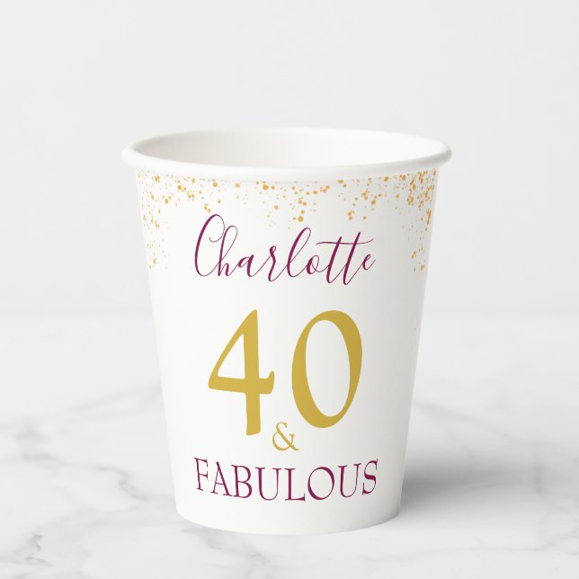 Vasos De Papel Fiesta de cumpleaños 40 elegante personalizada en  (Anverso)