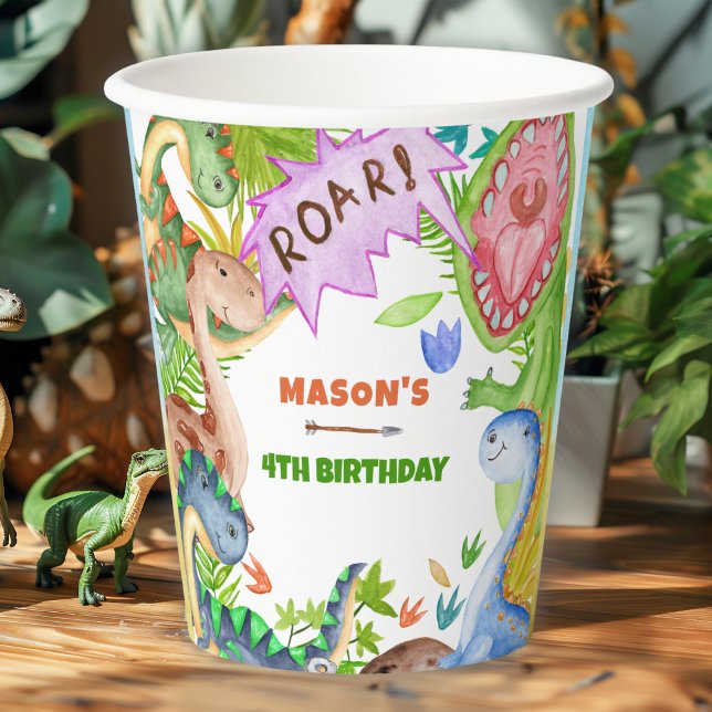 Vasos De Papel Fiesta de cumpleaños 4 del niño dinosaurio (Subido por el creador)