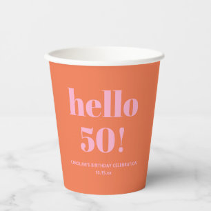 Vasos De Papel Fiesta de cumpleaños 50 Bold Modern Simple Naranja