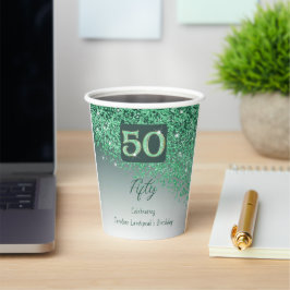 Vasos De Papel Fiesta de cumpleaños 50 brillantes purpurina verde