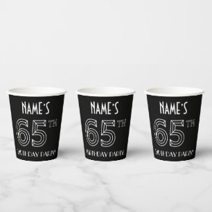 Vasos De Papel Fiesta de cumpleaños 65: Estilo Art Deco + Nombre