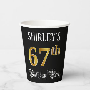 Vasos De Papel Fiesta de cumpleaños 67 — Fancy Script, Faux Gold