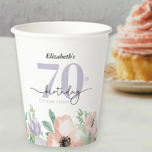 Vasos De Papel Fiesta de cumpleaños 70 Elegante Floral Pastel
