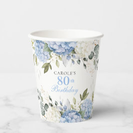 Vasos De Papel Fiesta de cumpleaños 80 de hortensias verdes azul