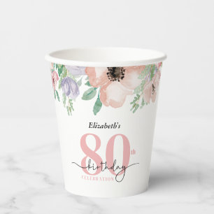 Vasos De Papel Fiesta de cumpleaños 80 Elegante Floral Pastel