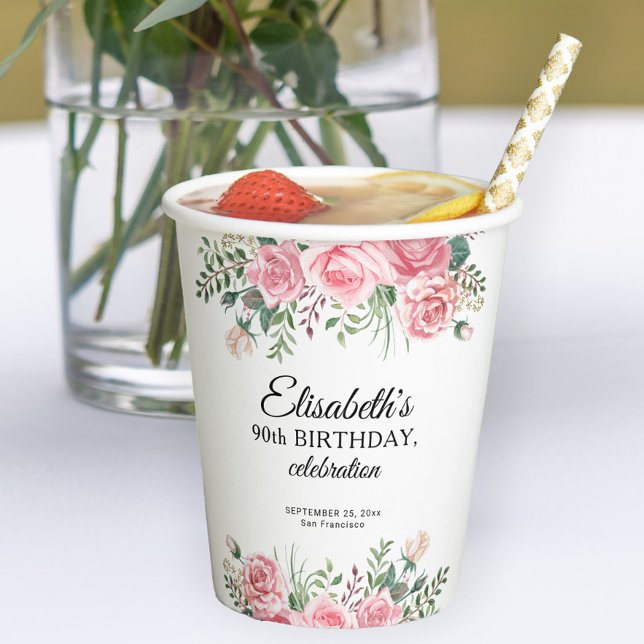 Vasos De Papel Fiesta de cumpleaños 90 elegante floral (Subido por el creador)