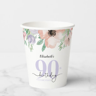 Vasos De Papel Fiesta de cumpleaños 90 Elegante Floral Pastel