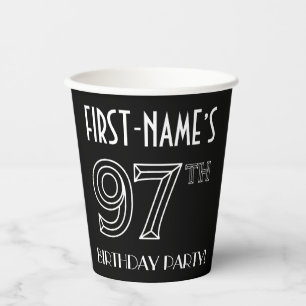 Vasos De Papel Fiesta de cumpleaños 97: Estilo Art Deco + Nombre