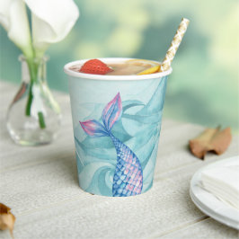 Vasos De Papel Fiesta de cumpleaños acuarela sirena rosa púrpura 
