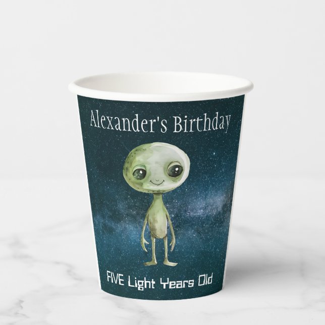 Vasos De Papel Fiesta de Cumpleaños Alien (Anverso)