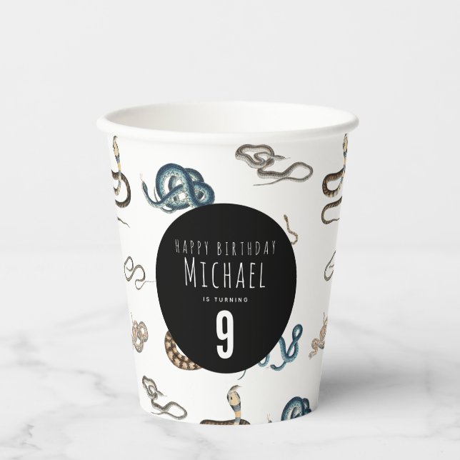 Vasos De Papel Fiesta de cumpleaños animal del reptil de las serp (Anverso)