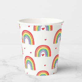 Vasos De Papel Fiesta de cumpleaños Arcoíris y Corazones