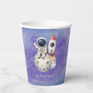 Vasos De Papel Fiesta de Cumpleaños Astronauta Acuarela Espacio