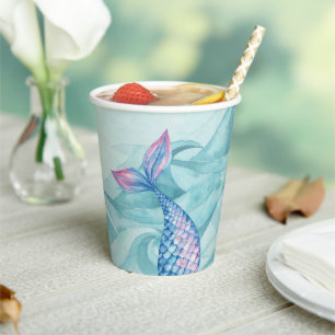 Vasos De Papel Fiesta de cumpleaños azul púrpura rosa de la acuar
