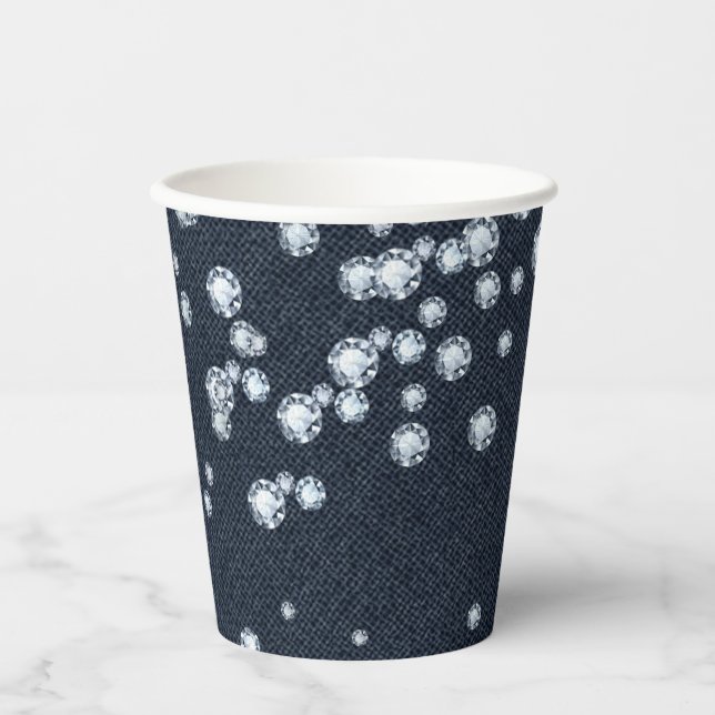 Vasos De Papel Fiesta de Cumpleaños Chic Elegante Denim & Diamond (Anverso)